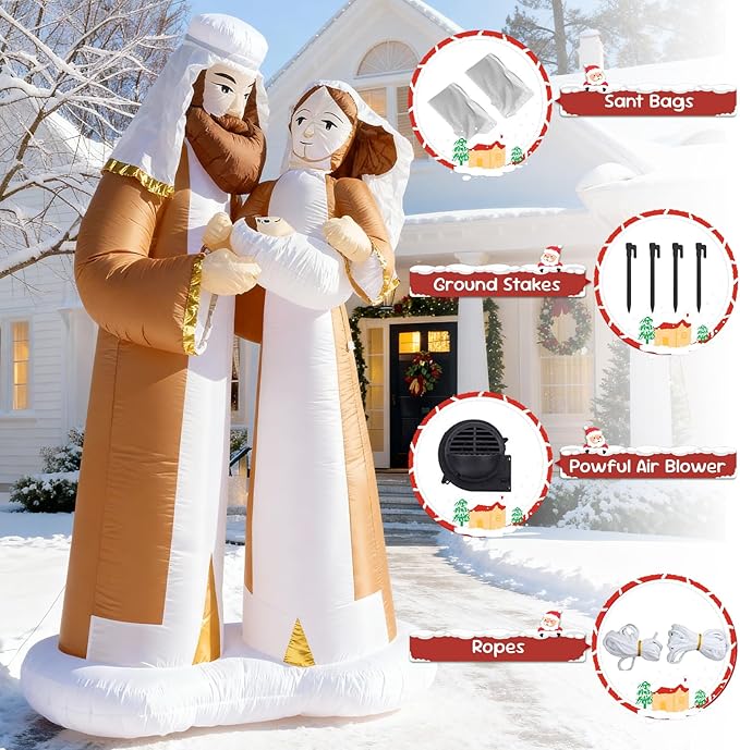 TRMESIA 8 Feet Jesus Birth Decoration Indoor Outdoor Inflatable Nativity Scene with LED Lights, Christmas Garden Lawn Decoration, Blow up Xmas Decor, Holiday Celebrations and Parties