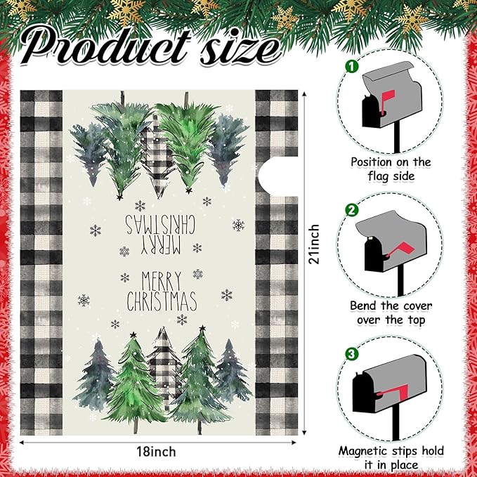 Blosssound Christmas Mailbox Cover Magnetic Standard Size 21 x 19 Inch, Winter Mailbox Cover Xmas Tree Decorative Post Letter Box Decor for Garden Yard Outdoor(Merry)
