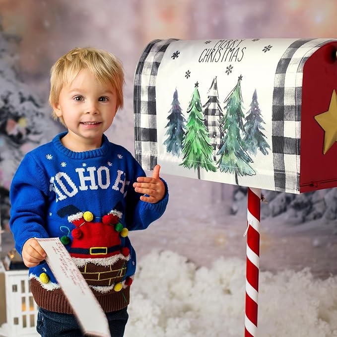 Blosssound Christmas Mailbox Cover Magnetic Standard Size 21 x 19 Inch, Winter Mailbox Cover Xmas Tree Decorative Post Letter Box Decor for Garden Yard Outdoor(Merry)