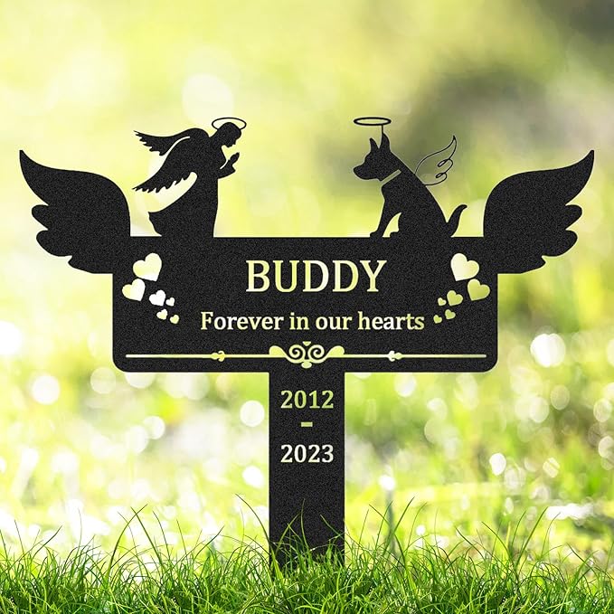 Personalized Custom Dog Memorial Grave Marker, Metal Memorial Sign with Stake for Outdoor Yard, Dog Sympathy Gifts