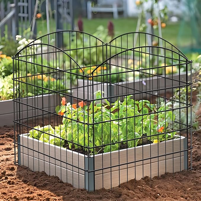 Metal Garden Fence 32 in H x 28 in W 10 Panels (9 Panels + 1 Gate) Total Length 23 ft, No Need Dig Rustproof Animal Barrier Fencing Border Fence for Dog, Patio,Yard, Landscape, Flower Bed