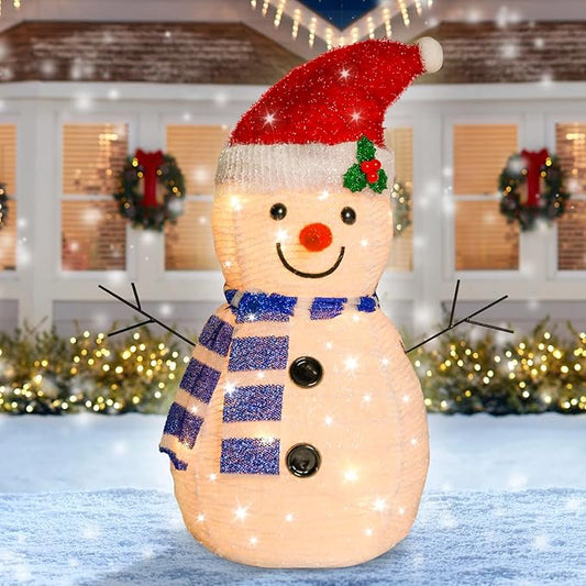 Lighted Snowman Christmas Decorations, Collapsible Battery Operated Snowman with Build in 20 LED Lights for Xmas Holiday Indoor Outdoor Lawn Yard Garden Decor