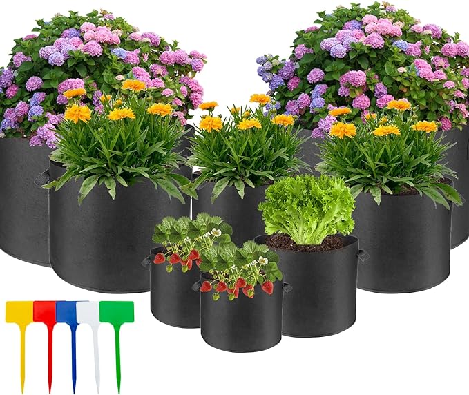 5-Pack 10 Gallon Fabric Grow Bags with Handle, Heavy Duty 300G Thickened Nonwoven with Handles and Reusable, Suitable for Garden Vegetables,Fruits and Flowers(Black)