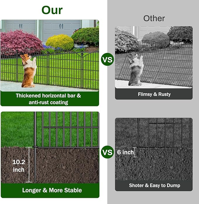 No Dig Decorative Garden Fence Animal Barrier - 5 Panels - 24 in (H) x 10 ft (L) - Dog Fence Outdoor for Yard, Rabbits and Small Pets - Tall Rustproof Metal Wire Fencing Border for Garden and Patio