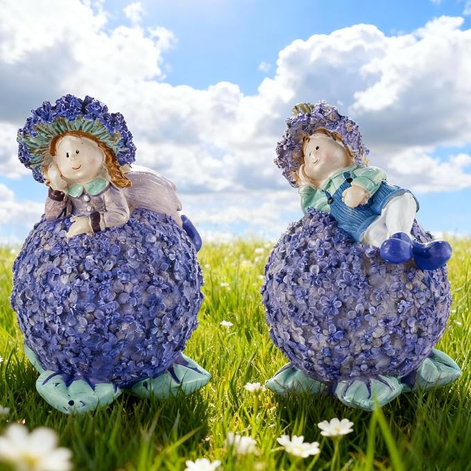 Lavender Outdoor Garden Resin Statues - Couple Boy & Girl Figurines, Ideal for Patio, Lawn, Garden & Courtyard Decor, Valentine's Day Home Ornament, for Parents & Friends