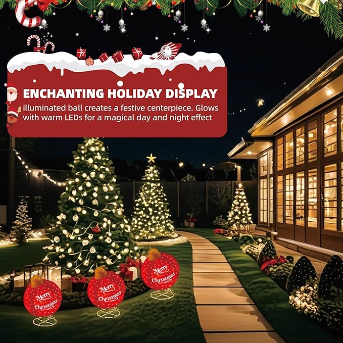Lighted Pop-Up Christmas Ball with 180 LEDs & 8 Light Functions, Holiday Yard Decor，Outdoor Christmas Decorations