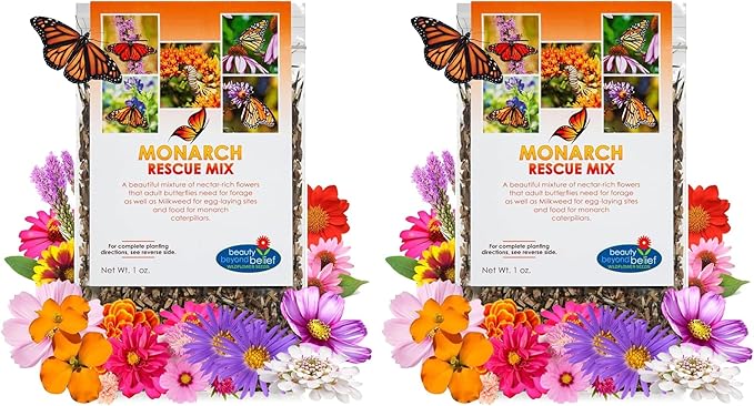 Monarch Butterfly Rescue Wildflower Seed Packet - 1oz, Open-Pollinated Wildflower, No Fillers, Annuals, Perennials and Milkweed Seeds for Monarch Butterfly 1oz (Pack of 2)