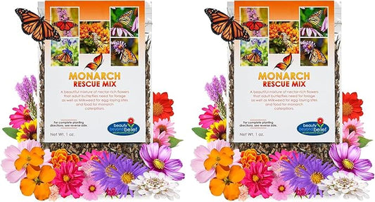 Monarch Butterfly Rescue Wildflower Seed Packet - 1oz, Open-Pollinated Wildflower, No Fillers, Annuals, Perennials and Milkweed Seeds for Monarch Butterfly 1oz (Pack of 2)
