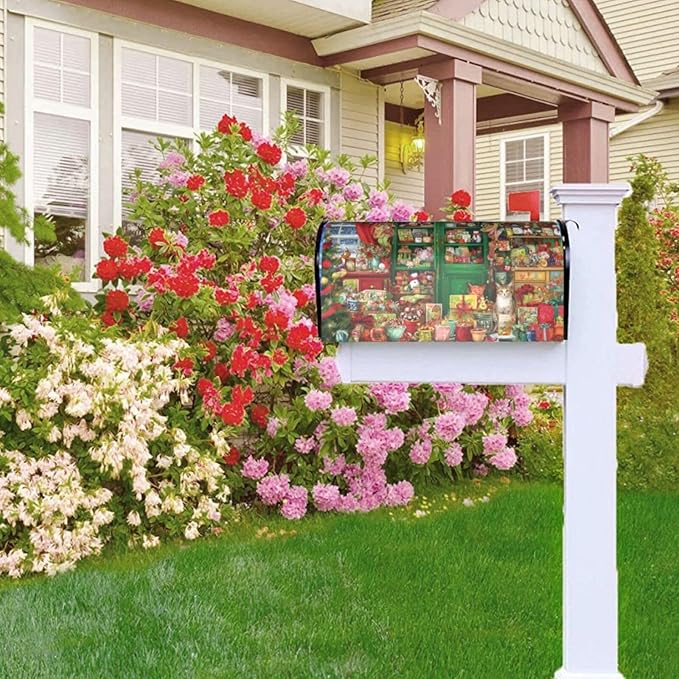 Christmas Cat Mailbox Covers Magnetic Letterbox Covers 21x18 Inch for Garden Outdoor Decoration