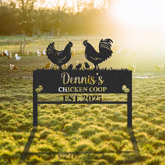 Personalized Metal Chicken Coop Sign, Custom Name Chicken Coop Signs for Outside, Decorative Garden Stakes, Metal Yard Art, Backyard Farmhouse Decor, Chicken Gifts for Women Man Color08