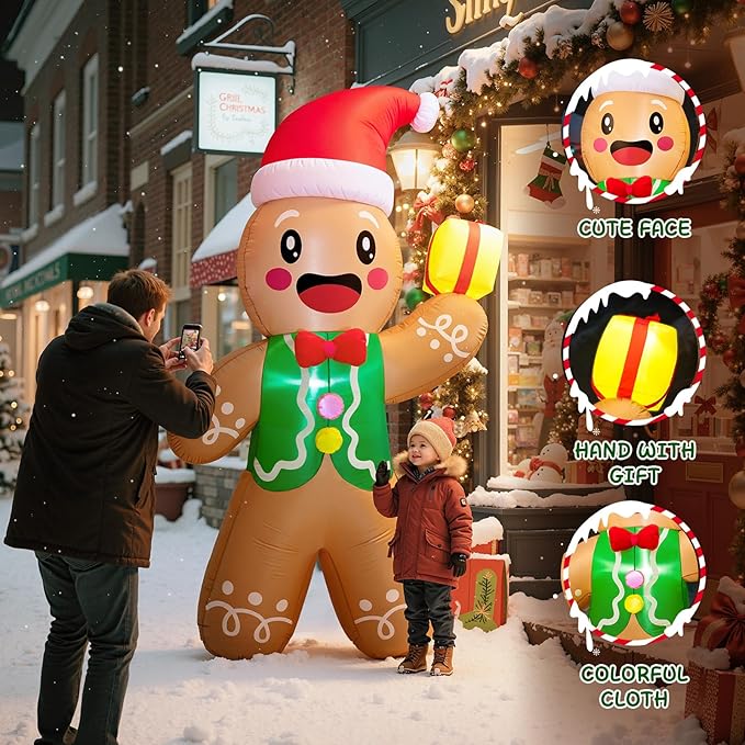 Christmas Inflatables Outdoor Decorations, 8 FT Gingerbread Large Blow Up Yard Decor with 3 LED Lights, Christmas Home Decor Party, Yard, Garden, Lawn Winter Decorations Ornaments