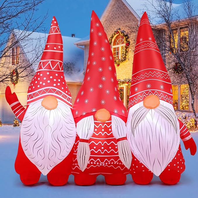 GOOSH 6.8 FT Long Christmas Inflatables Gnomes Outdoor Decoration, Xmas Blow Up Yard Decor, Built-in LED Lights for Holiday Party Outdoor Indoor Lawn Garden
