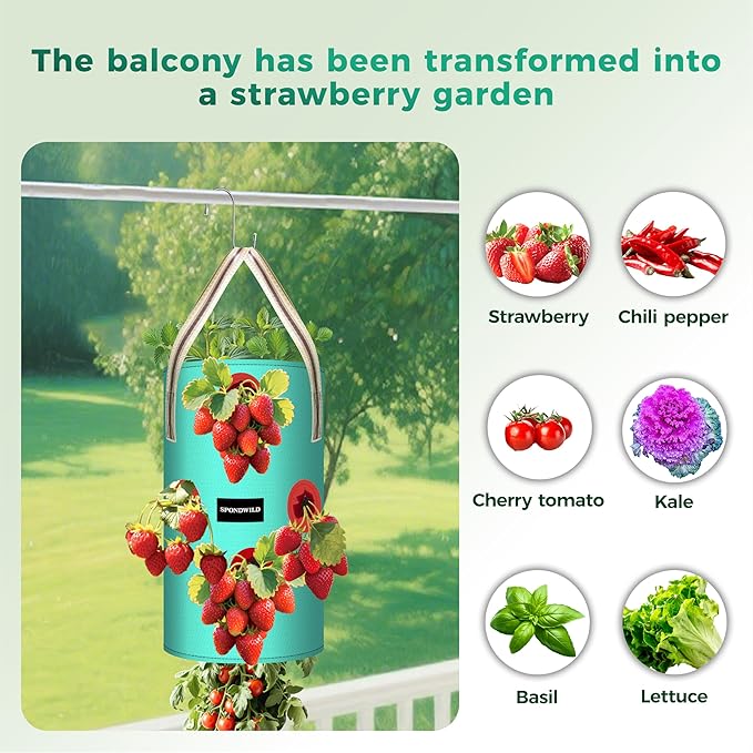 (BFCM Deal 3 Pack 3 Gallon Hanging Strawberry Planter Bags, 12 Holes PE Grow Bags with Bottom Drainage, Reusable Vertical Planters for Small Space Gardening(Green)