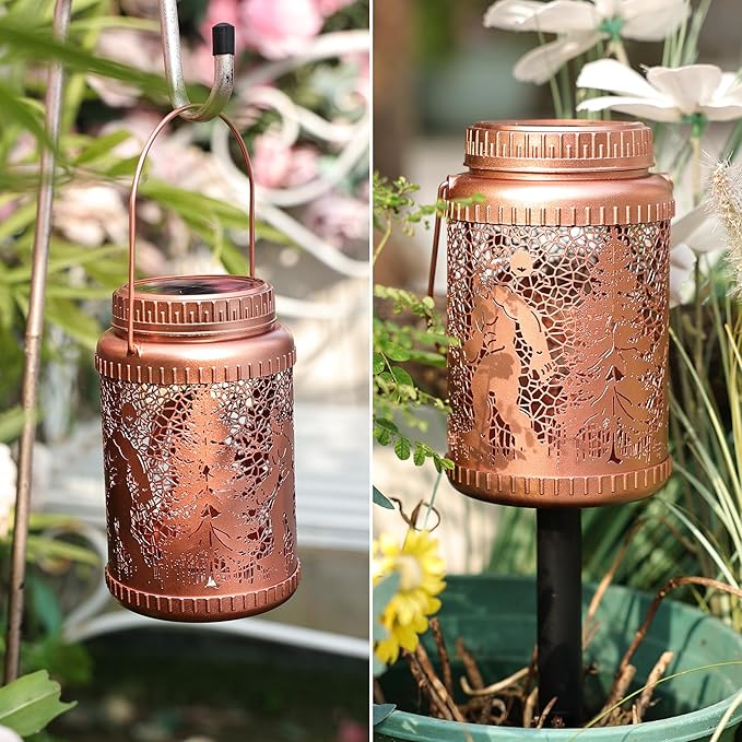 Cooo 6 Pack Solar Pathway Lights & Solar Lanterns Outdoor Waterproof Landscape Path Lights Christmas Lights Gifts for Women Mom Grandma for Garden Yard Patio Backyard Porch Decor- Rose Gold Wild Man