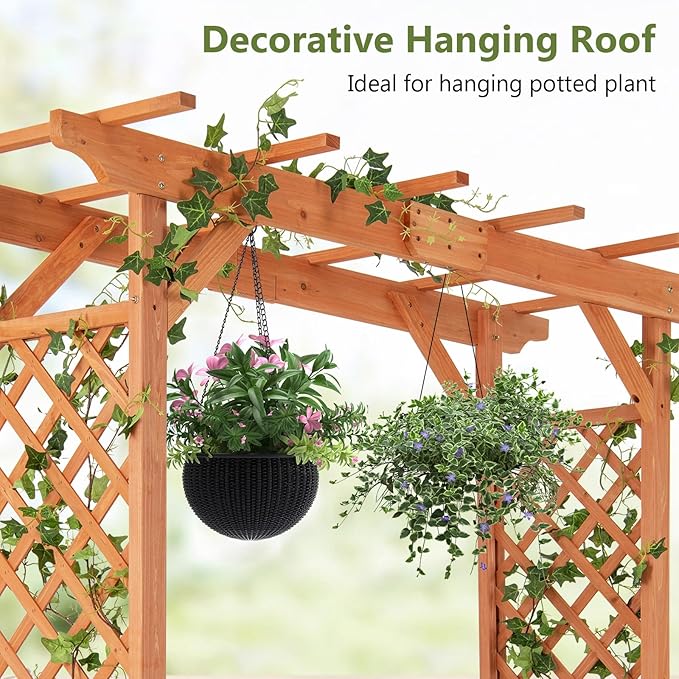 S AFSTAR 84" Wooden Garden Arbor, Plant Climbing Arch Trellis Pergola Archway Wedding Arch for Outdoor, Yard, Ceremony Christmas Decoration (Brown)