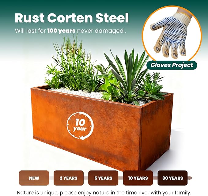 Corten Steel Planter Box Rectangular Planters Large Outdoor Planter Metal Planter Box for Tall Plant Trough Rustic Patina for Garden Yard Commercial Residential Farm 16 in x 31.5 in x 16 in