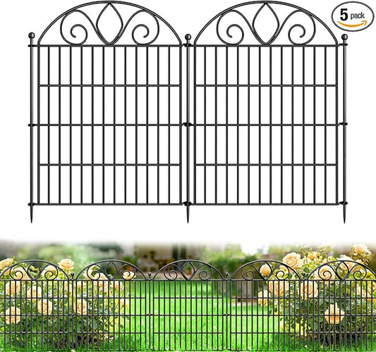 5 Panels No Dig Decorative Garden Fence Panel – 28" H X 9.8' L Rustproof Metal Dog Fence Outdoor for Yard, Animal Barrier Fence for Pet, Garden Border, Patio, Flower Beds| Temporary Fencing