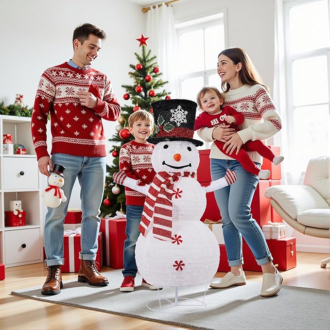 3.5FT Snowman Outdoor Christmas Decorations,Collapsible Outdoo Snowman Decor, Perfect for Christmas,Light Up Xmas Holiday Indoor/Outdoor Lawn Yard Garden Party Decoration-42inch (White, 3.5ft)