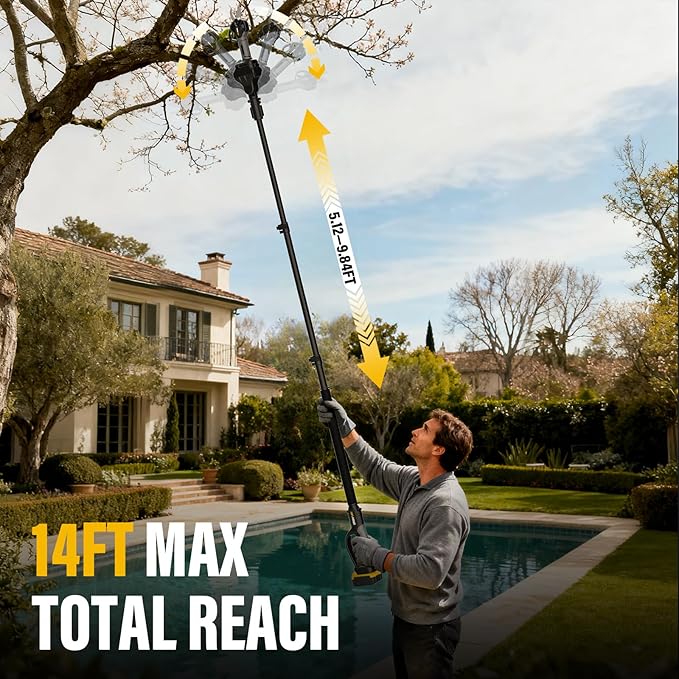 Electric Pruning Shears 2-IN-1, Compatible with Dewalt 20V Max Battery (Tool Only), 14FT Reach, 1.2" Cutting Diameter, Brushless Motor Tree Pruner for Gardening & Tree Trimming