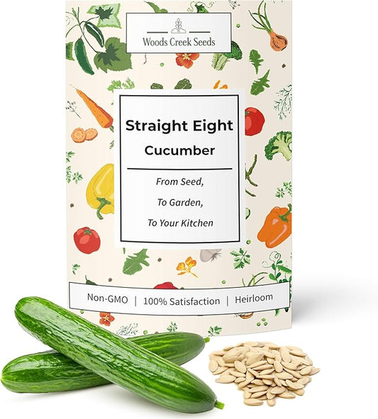 Woods Creek Seeds: Straight Eight Cucumber Seed for Planting - Over 90 Heirloom Seed Pack - Non-GMO Pickling Cucumber Seeds for Planting Indoors or Outdoors