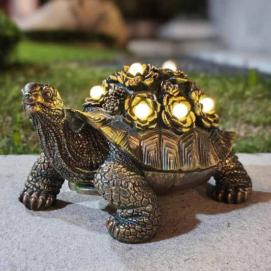 Outdoor Solar Turtle Decor - Resin Succulent Planter with Waterproof LED Shell, Unique Garden Gift for Plant Lovers for Patio, Balcony, Yard Ornament