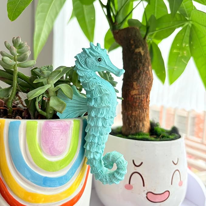 Cute Climbing Seahorse Flower Pot Huggers, Ocean Animal Figurines Plant Decorations for Pots, Resin Flower Pot Decorations, Fairy Garden Accessories, Fish Tank Planter Edge Craft Decor (Seahorse)