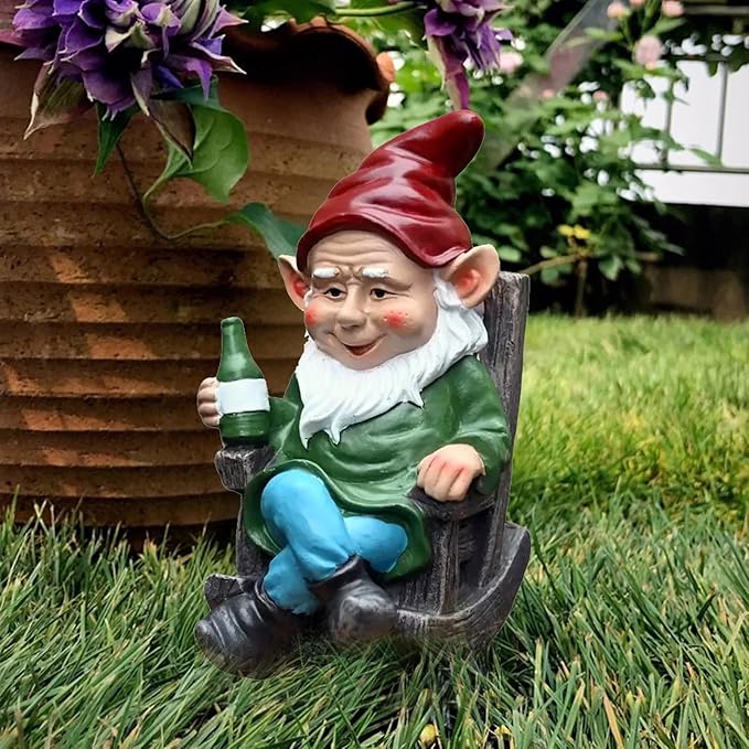OwMell Gnome Statue for Garden, Funny Gnomes Figurine Ornament for Outdoor Yard Lawn Patio Decor 7" - Drinking Wine