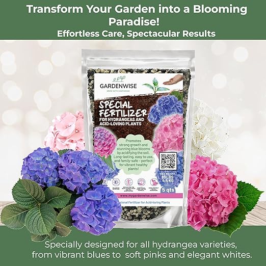 Slow Release Hydrangea Fertilizer with Iron & Sulfur – Indoor & Outdoor Soil Acidifier for Miracle Growth (5 qt)