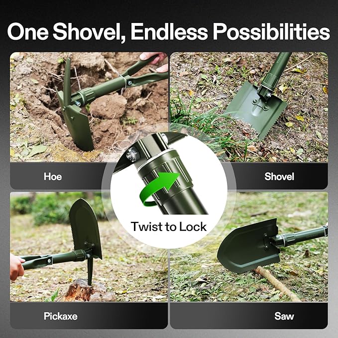 VIVOSUN Folding Survival Shovel, 22'' Camping Shovel, Military Portable Small Shovel with High Carbon Steel, Tactical Entrenching Tool for Hiking, Digging, Backpacking, Gardening, Off Road, Beach