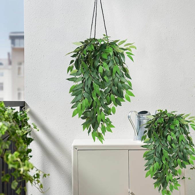 RECUTMS Artificial Hanging Willow Leaves Vine Twigs 2PC, Fake Silk Weeping Willows Leaf Plant Faux Italian Ruscus Greenery Indoor Outdoor Home Garden Wedding Arch Jungle Birthday Party Spring Decor