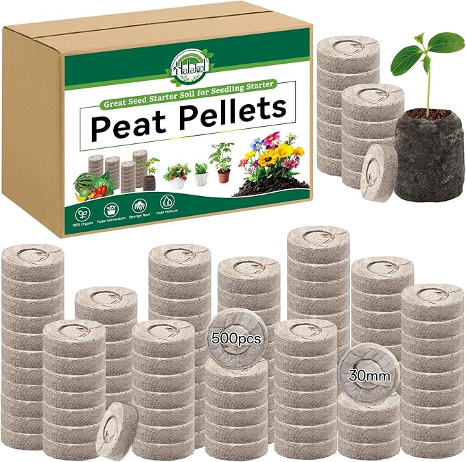 Halatool 500 Pcs 30mm Peat Pellets Block Potting Soil for Seedlings, Compressed Garden Soil Seed Starter Nutrient Peat Pods for Starting Seeds, Planting Flowers, Vegetables, Herbs