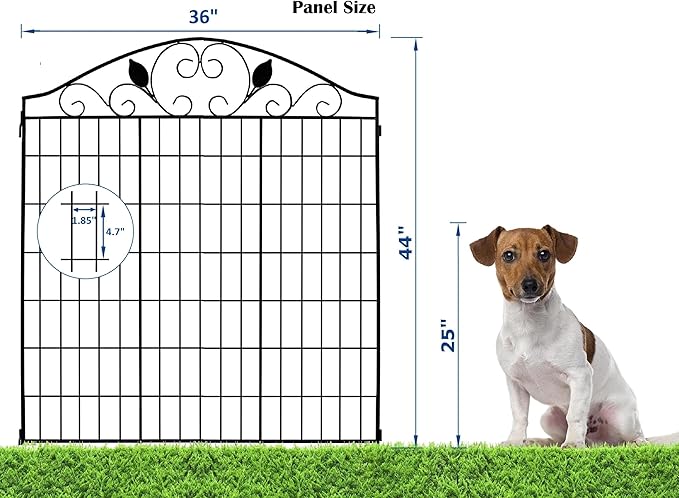 Black Coated Steel Decorative Garden Fence Panel 2 Leaves, 44" H 36‘’ W (Linear Length 12 feet) Metal Border Folding Fence Wire Border Fencing Folding Patio Flower Barrier Section Panel, Pack of 4