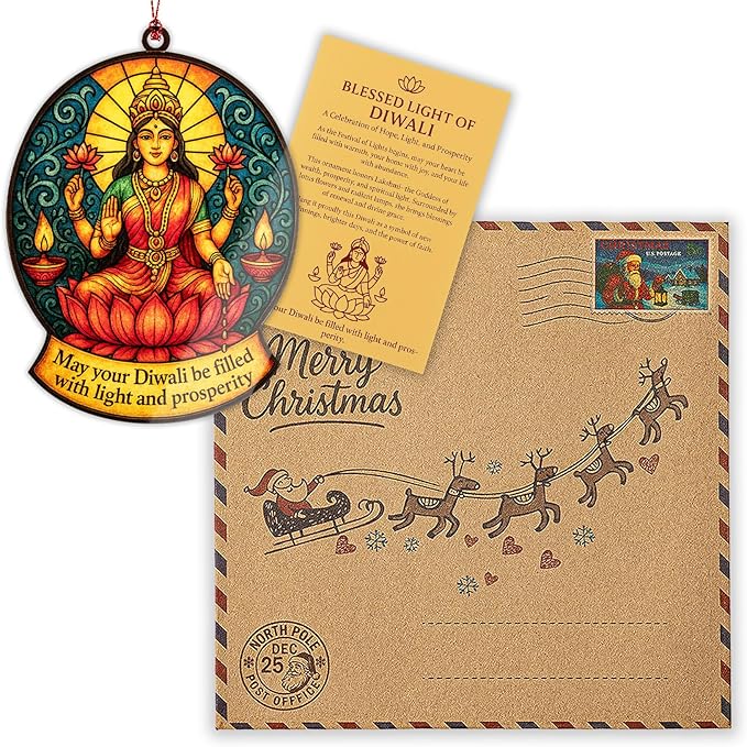Diwali Gifts - Decoration Items Indian - Diwali Gifts Indian for Family - Suncatcher Effect Window Hanging - car Hanging Diwa1 with Xmas envelopes