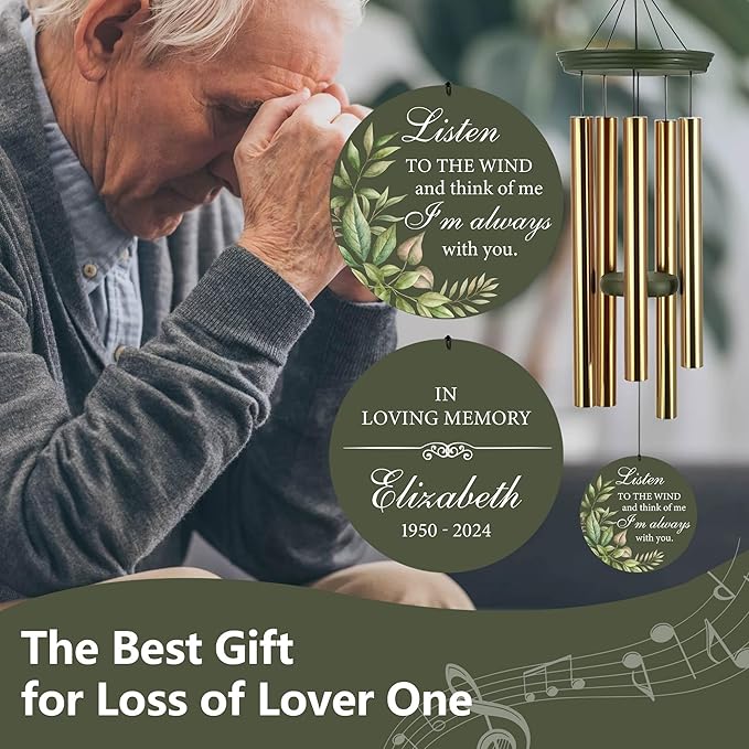 ASTARIN Memorial Deep Tone 36" Wind Chimes, Personalized Name Sympathy Wind Chime, in Memory of Loss Mom Loved One, Large Deep Tone Bereavement Windchimes for Outside Clearance(Produced in USA)