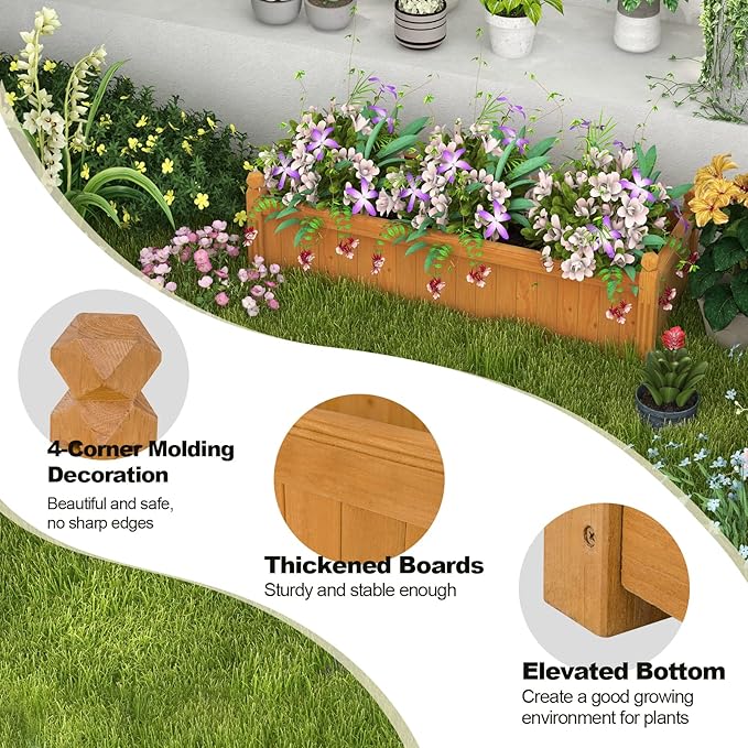 S AFSTAR Wooden Raised Garden Bed, Outdoor Rectangular Plant Box W/Drainage Holes, Wood Raised Planter for Vegetable Fruit Flower, Rise Planter Container for Yard Patio Garden 43.5" L x 16" W x 14" H