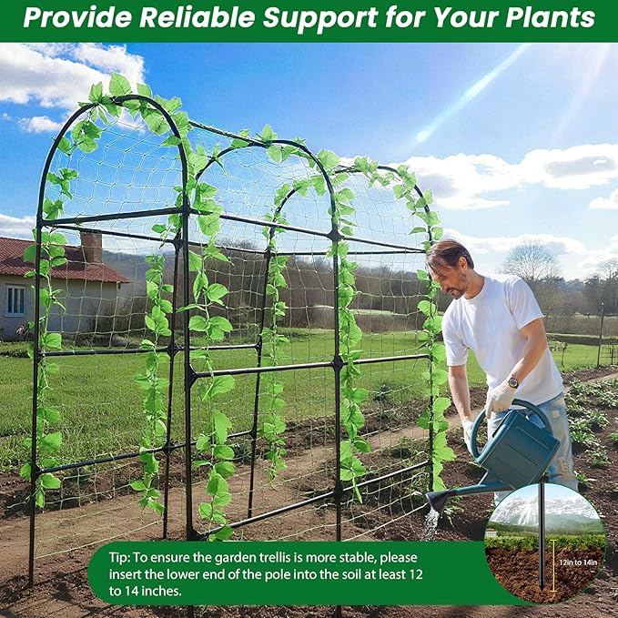 Tall Garden Arch Trellis for Climbing Plants Outdoor, 7 ft Tall Polyethylene-Coated Stainless Steel Garden Arch for Climbing Vine Vegetable/Fruit/Flower, Cucumber Trellis for Raised Bed, Black