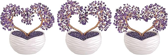 Jovivi Amethyst Crystal Heart Money Tree Healing Gemstone Bonsai Tree for Wedding Ceremony Reiki Balancing Energy Meditation Feng Shui Wealth & Good Luck Home Indoor Office Decor 7.87"-8.26"