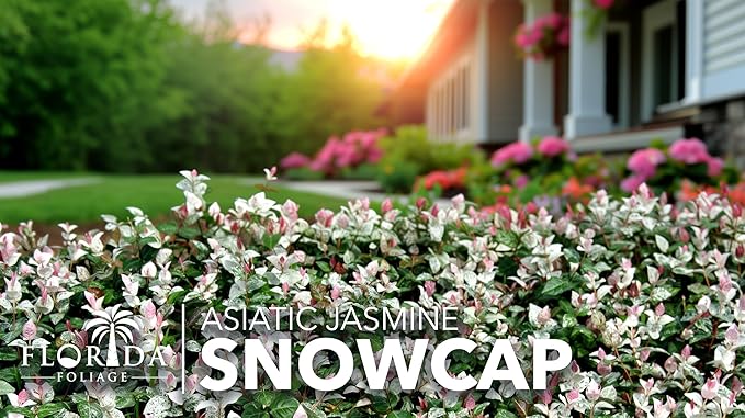 Asiatic Jasmine 'Snowcap' | 1 Large Gallon Size Plant | Trachelospermum Asiaticum Snowcap | Variegated Ground Cover Plants | Drought Tolerant Landscaping Vines