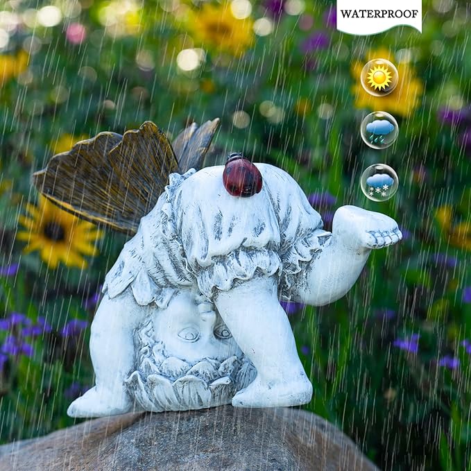 Fairies for Fairy Garden Solar Decor - Fairy Figurines Resin Outdoor Statues Ornaments with Light up Ladybug for Patio,Lawn,Yard,Porch,Outside Angel Gifts