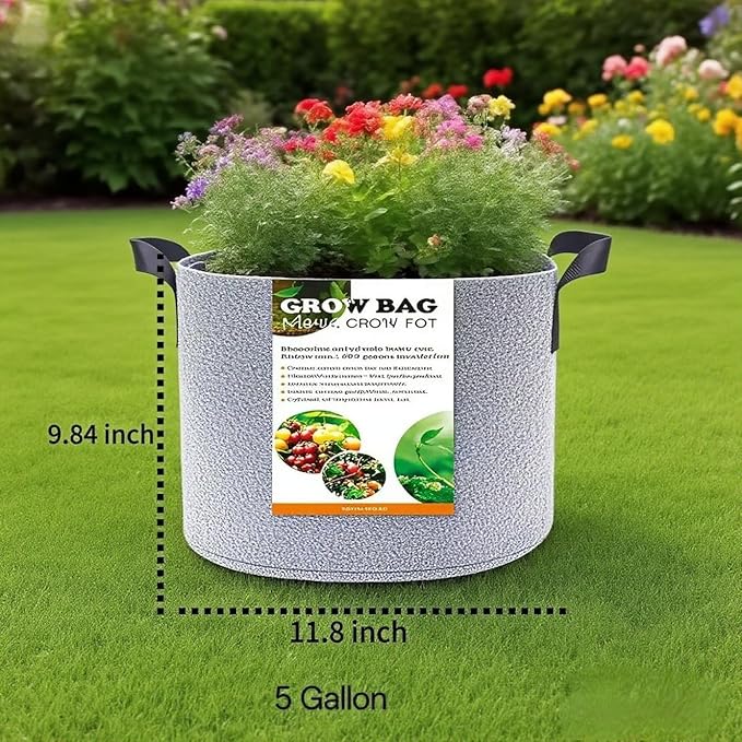 Grow Bags,Gallon Pot,Gallon Grow Bag,Fabric Plant Vegetable Pots with Handles,2-12 Nursery Pot Gallon Grow Bags with 1 Non-Slip Gardening Gloves,5pcs (5 Gallon)