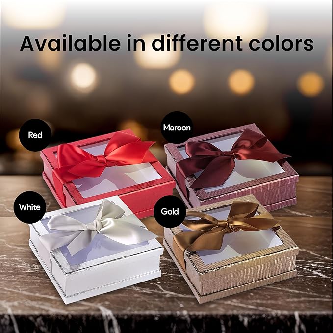Hammont Clear Boxes for Gifts - Premium Clear Gift Box - Clear Cake Box - Gift Box with Window for Treats, Cupcakes & Baked Goods | 6"x6"x2" (Red)