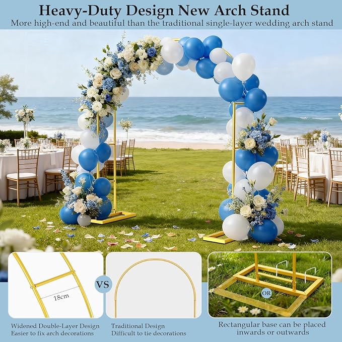 Arch Backdrop Stand,6.6FTx3.5FT Metal Pergola Arbors,Gold Garden Wide Arbors and Arches Trellis for Climbing Plants Outdoor,Assemble Freely 3 Sizes for Party or Garden Decoration