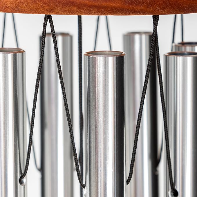 Festival 24-inch Redwood Wind Chime 8 Tubes in Silver by Wind River for Patio, Backyard, Garden, and Outdoor décor. Made in The USA