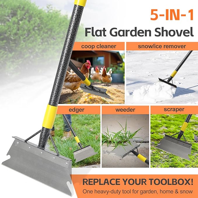 Ice Scraper Long Handle - Snow Removal Tool,Multifunctional Garden Cleaning Flat Shovel, Heavy Duty Floor Scraper Metal Sharp Blade for Lawn Edging,Sidewalk Weeding,Driveway Steps Snow Shovel 72"