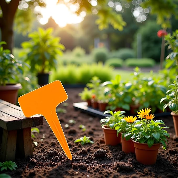 50Pcs Orange Plant Tags Plastic T-Type Nursery Garden Labels Markers Plant Stakes Garden Decoration, Pots, Plant Labels, Planters and Container Accessories,Gardening Tool
