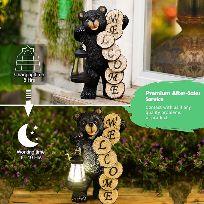Qeeman Garden Decor Statues: Mothers Day Birthday for Mom Grandma Women Sister Wife Lady Lover - Front Patio Balcony Yard Art Lawn Ornaments Porch Outdoor Outside Decorations (Bear)
