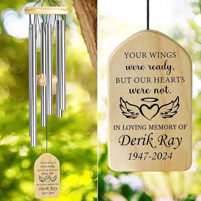 Memorial Wind Chimes - Sympathy Gift for Loss of Loved One, In Memory of a Loved One - Bereavement Gift Ideas - Your Wings were Ready