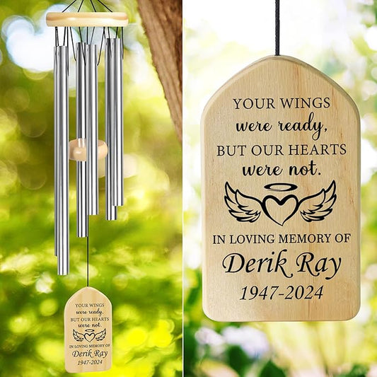 Memorial Wind Chimes - Sympathy Gift for Loss of Loved One, In Memory of a Loved One - Bereavement Gift Ideas - Your Wings were Ready
