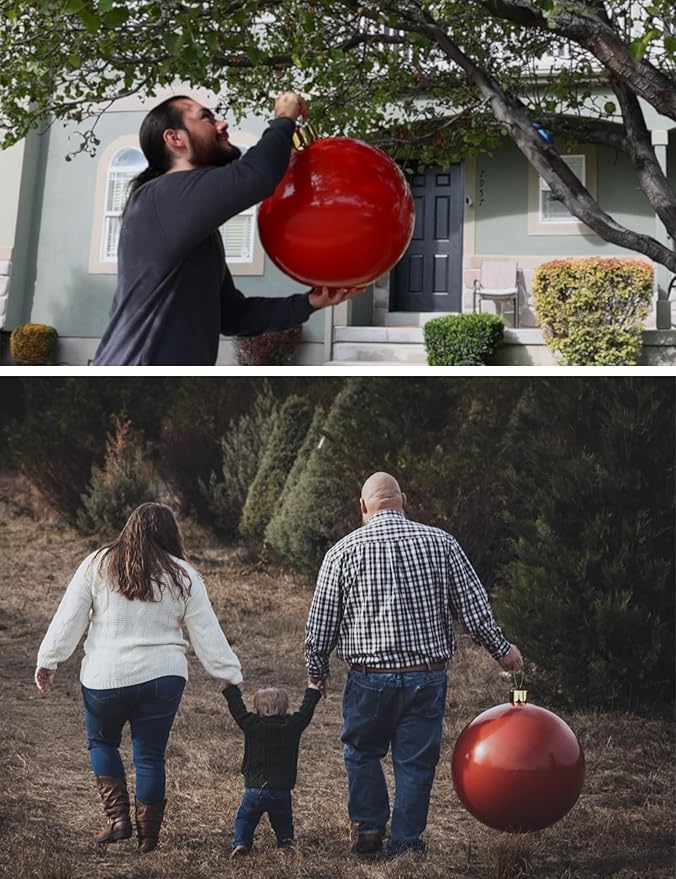 Inflatable Christmas Ornaments, 18" or 25" Oversized Outdoor Christmas Ball Ornaments, Holiday Yard Christmas Tree Decorations, Indoor and Outdoor Decoration Balls (25 inch, Blue)
