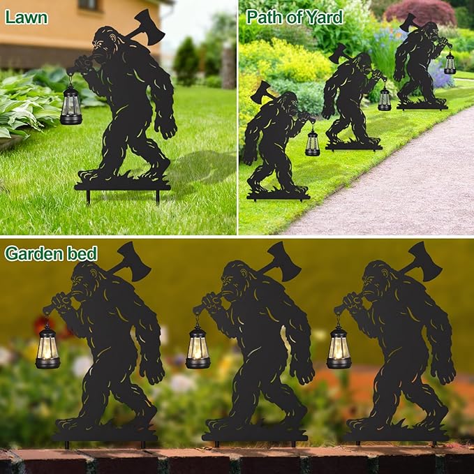 Bigfoot Metal Garden Stakes Decorative 2Pack,Solar Lights Outdoor Garden Decor Stake,Birthday Gifts for Mom Women,Decorative Metal Housewarming Ornament for Lawn Patio Yard Pathway Black.